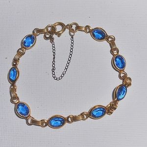 Blue Crystal Gold Filled Bezel Link Bracelet